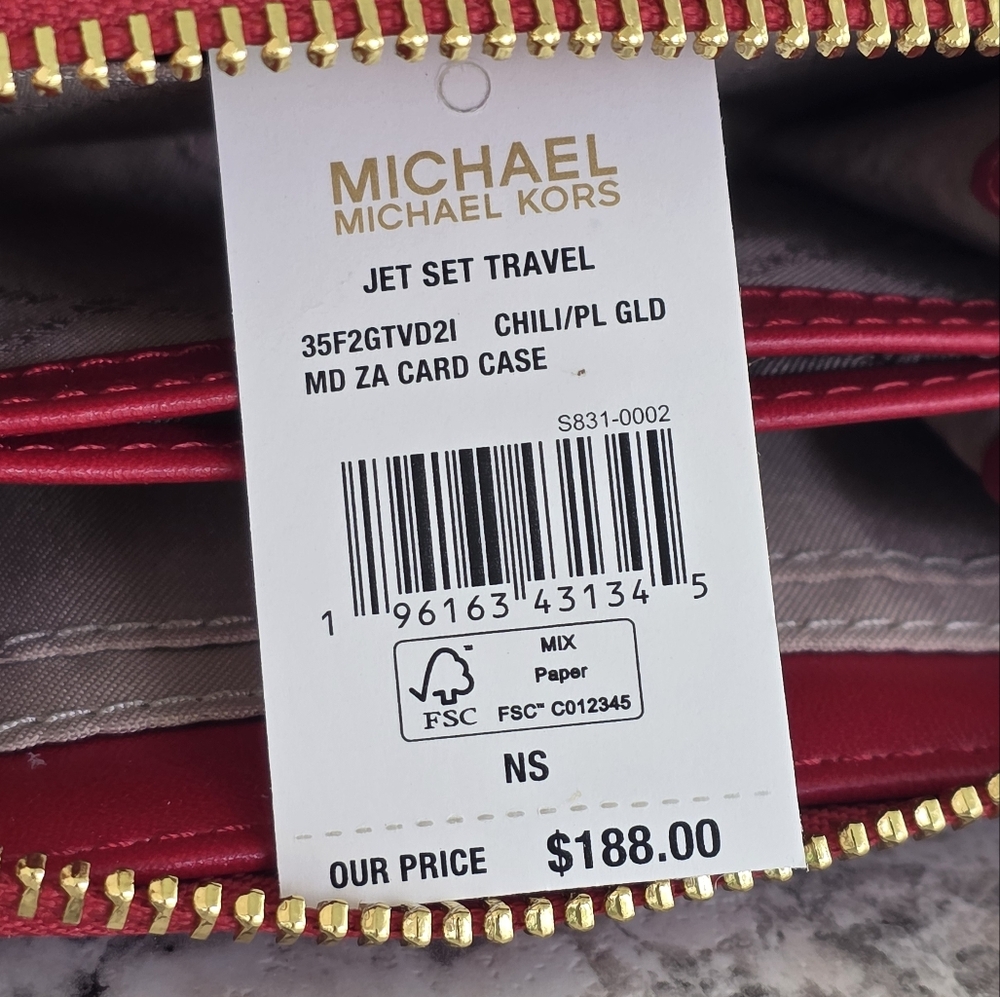 Michael Kors Jet Set Logo Medium Red Card Case Wallet - Picture 5 of 6